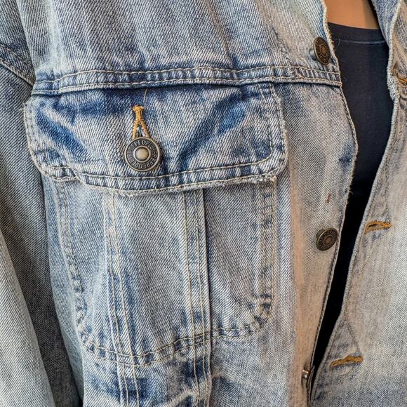 Free People Sirius Cotton Plaid-Contrast Mixed Denim Oversized Jacket, M/L - Picture 7 of 9